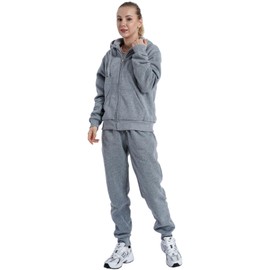 LeeHanTon Jogging Suits for Women Warm Up Sherpa Lined Outfit 2 Pieces Zipper Hoodie and Pants Athletic Track Suit