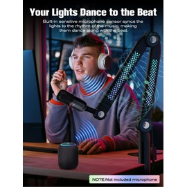 SUNMON RGB Mic Arm – Adjustable Boom Arm with Rhythm RGB Lighting for Blue Yeti, HyperX QuadCast, Rode, Fifine AM8, and More – Perfect for Podcasting, Streaming, and Gaming
