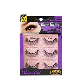 CATITTUDE 3D LASHES Wonder Cat April Faux Mink False Eyelashes, Lightweight & Reusable - 3 Pairs