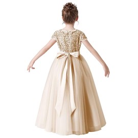 Flower Girls Dresses Champagne Formal Floor Length Princess Tulle Birthday Party Special Occasion Dress Juniors Kids Girl Champagne 6