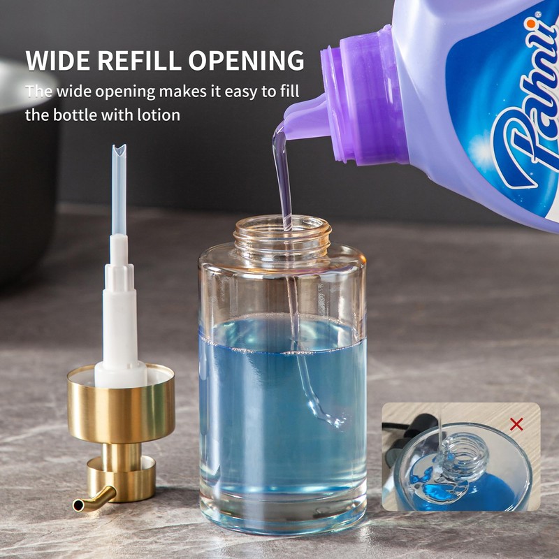 Enra Gold Foaming Soap Dispenser, 12oz Thick Glass Bathroom &