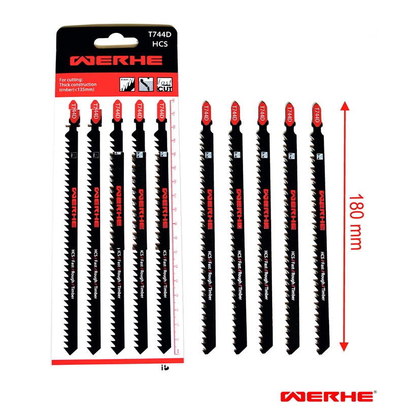 WERKON 5 x Jigsaw Blades 180 mm T-Shank T744D Extra
