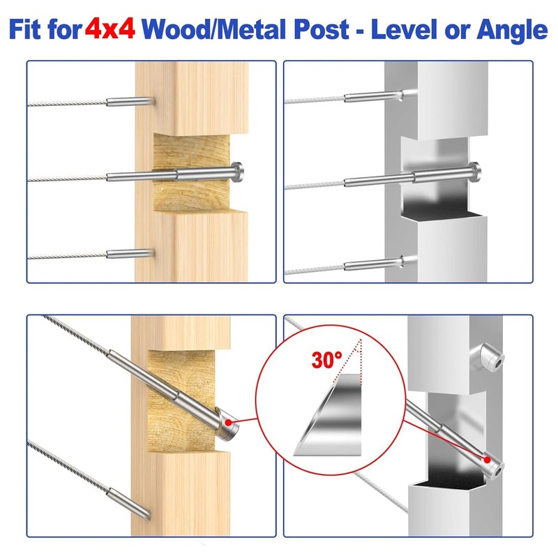 CKE 30 Pack 4"x4" Invisible Cable Railing Kits, T316 Stainless
