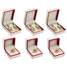 atorakushon Velvet 3 Ring Box With 3 Earring Box Jewelry Organizer Storage Case For Travel Wedding Engagement Ring Box Fit for Women Girl Red