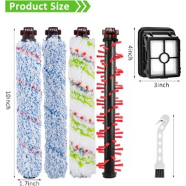 10Pack Replacement Parts for Bissell CrossWave 2306A & 1785 Series, 3 Vacuum Filter 1866, 2 Multi-Surface Brush Roll 1868, 2 Pet &1 Wood Floor & 1 Area Rug Brush Roll, Compare to Part 1613568, 1608684