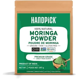 HANDPICK Moringa Powder (397g/14oz) - Organic Moringa Oleifera Leaf Powder, Gluten-Free, Non-GMO, Perfect for Smoothies, Teas, Recipes | Resealable Zip Lock Pouch