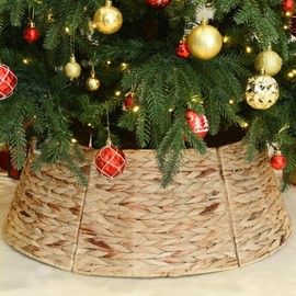 YoleShy 26'' Christmas Tree Collar Hand-Woven Natural Water Hyacinth Base Cover Beautiful Basket Xmas Tree Decor (Natural)
