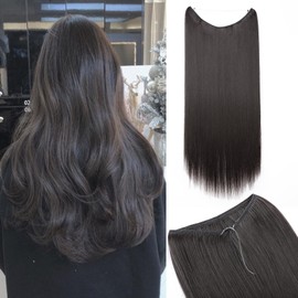Silk-co Hair Extensions with Elastic Band, Straight Extensions with Invisible Cord, Synthetic Hairpiece Like Real Hair, Hair Thickening Hair Extensions for Women, Dark Brown, 60 cm
