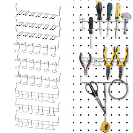 JOUTYFOR 9 Pcs Pegboard Screwdriver Holders Organizer Pegboard Plier Holders Stainless Steel Peg Board Tool Utility Hooks Accessories Shelving Display Multi-Ring Tool Racks for Shop Store