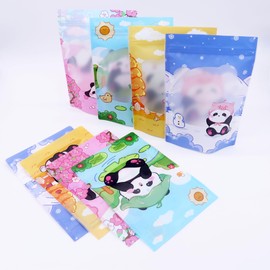 QQ Studio 100 Animal Cartoon Goodie Bags Clear Window Plastic Resealable Zipper Seal Lock Packaging Food Storage Pouch Party Favor Birthday Bags (Panda)