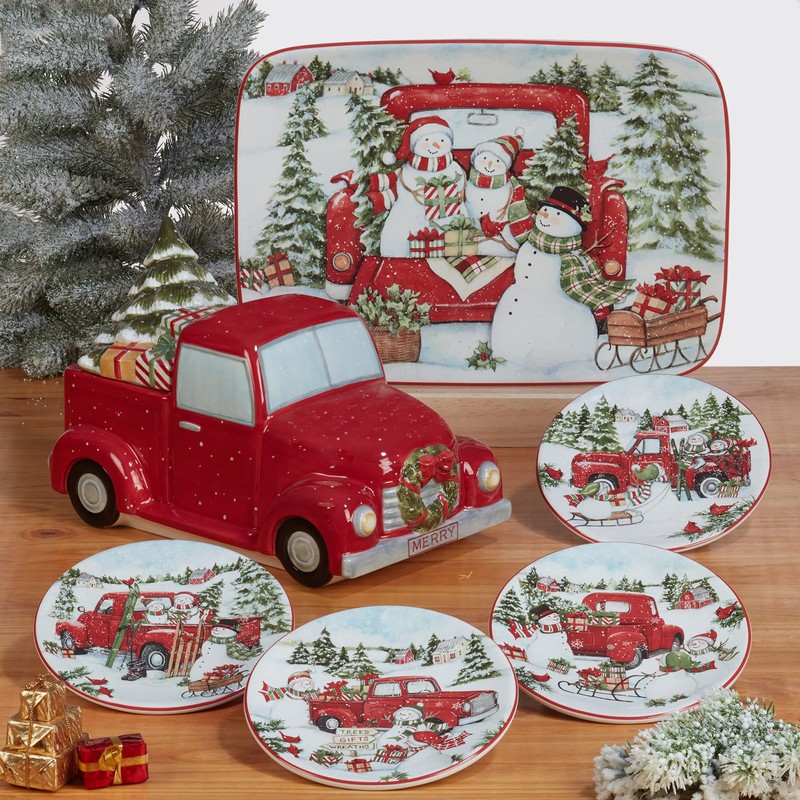 Red Truck Christmas Ceramic Rectangular Platter – A cheerful holiday