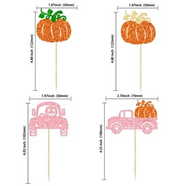 24 piezas de decoración de calabaza, camión de cosecha con purpurina, decoración de tartas, decoración para cosecha, día de Acción de Gracias, boda, fiesta de cumpleaños, color rosa