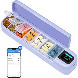 Smart Pill Organizer with Alarm, Bluetooth Daily Once a Day Pill Box 7 Day with APP, Weekly Travel Pill Case, Portable Pill Reminder for Medicines, Supplements and Vitamins (White) - Color: Purple