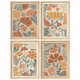SIGNWIN Poster Set Abstract Floral Pattern Modern Botanical Illustrations Modern Art Decorative Scenic Multicolor Nature Wilderness for Bedroom - 11"x14"x4