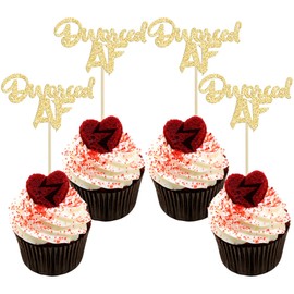 Gyufise 24 Pack Divorced AF Cupcake Toppers Gold Glitter Break Up Single Boy Bye Cupcake Picks Decorations for Divorce Break Up Party Decorations Thank You Next Party Supplies