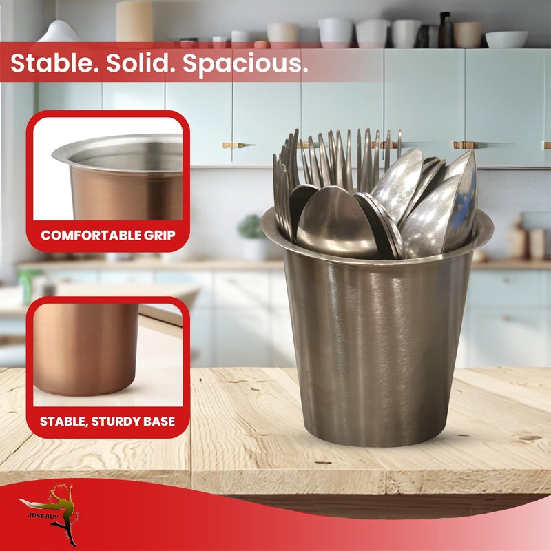 JUST-BUY Stainless Steel Solid Flatware Utensils Holder, Caddy, Crock, Cylinder