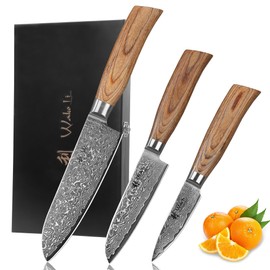 Wakoli Kitchen Knife Set, 3 Pieces Professional Chef Knife Set made from 67 Layers Genuine Damascus Steel with VG10 Core, Damascus Knife with Pakkawood Handles in Wooden Gift Box (EDIB Pro 3-pcs)