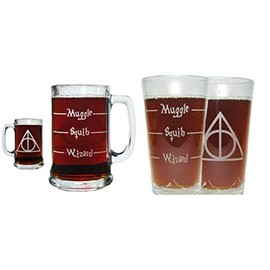 Orange Kat Deathly Hallows Gift Set with 360 Degree Engraved 15oz. Mug and 16oz. Pint Glasses/Beer Glasses