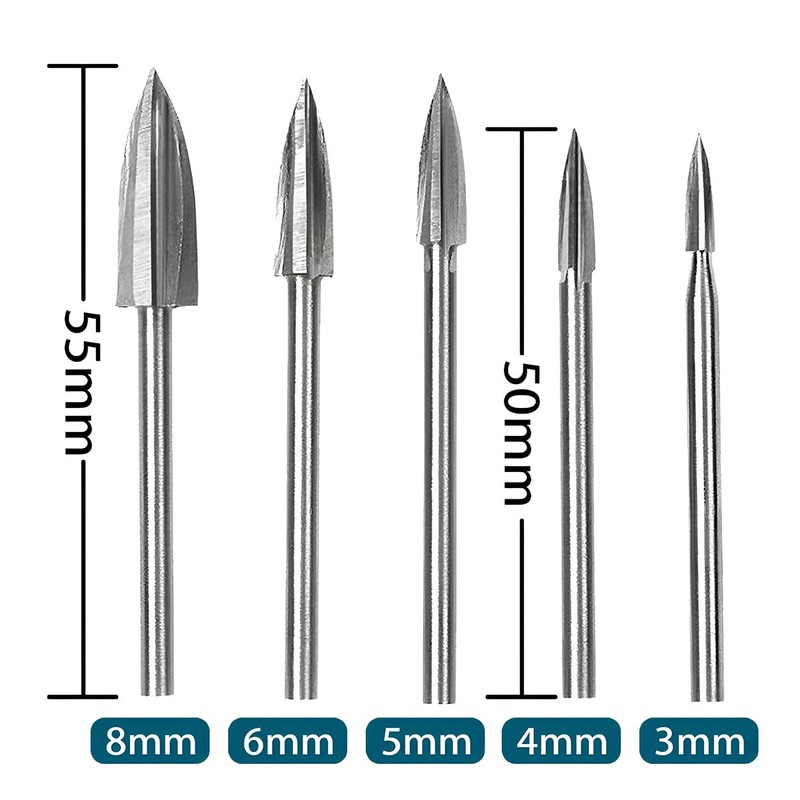 AIMALL 5Pcs Wood Carving Engraving Drill Bits Set for Dremel