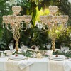 Crystal Candelabra Centerpiece, 5-Light Gold Metal Stand with Hanging Crystals,