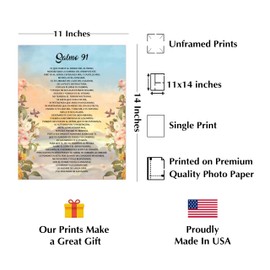 Salmo 91 - Póster Vintage de Arte Cristiano, Inspirador Versículo Bíblico para Decoración del Hogar, Oficina, Iglesia, Sala de Estar, Dormitorio, Póster Rústico sin Marco - 11x14”