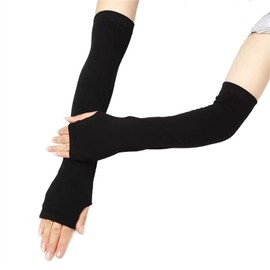Instobig Black Long Fingerless Arm Warmer Emo Gloves Warm Winter Arm Sleeves for Women Elbow Length Y2k Fashion Goth Punk Grunge