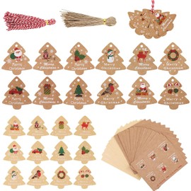 WD&CD 96 Piezas Etiquetas de Regalo Navidad y 96 Piezas Pegatinas Navidad Regalos, Etiquetas de Papel de Navidad de Kraft Etiquetas de Navidad, Envolver Regalos Decoración de árboles de Bricolaje