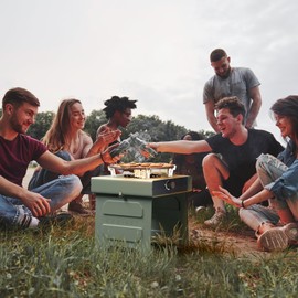 COSIEST 15.7 inch Outdoor Propane Fire Pit, Foldable Smokless Fire Table with Baking Tray, Mini Stainless Seel Iron Fire Pit with Portable Bag, Fire Glass for BBQ, Camping, Party, Yard, Green