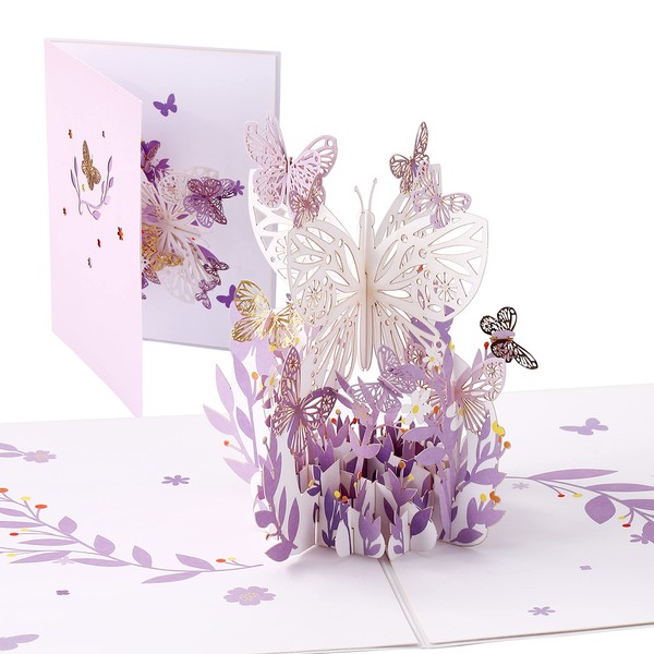 VUDECO Butterfly 3D Pop Up Happy Birthday Card Women Men Kid With Envelope Anniversary Card Wife Husband, Mothers Day Card Mom Greeting Card Wedding Thank You Card Thinking You Card Valentine Day Card