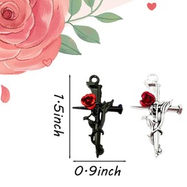 LOTIKOU 40 Pcs Cross Rose Charms, Alloy Gothic Thorns Pendants, Enamel Thorns Flower Charms, Rose Shape Pendants for Valentine's Day, Mother's Day Gift