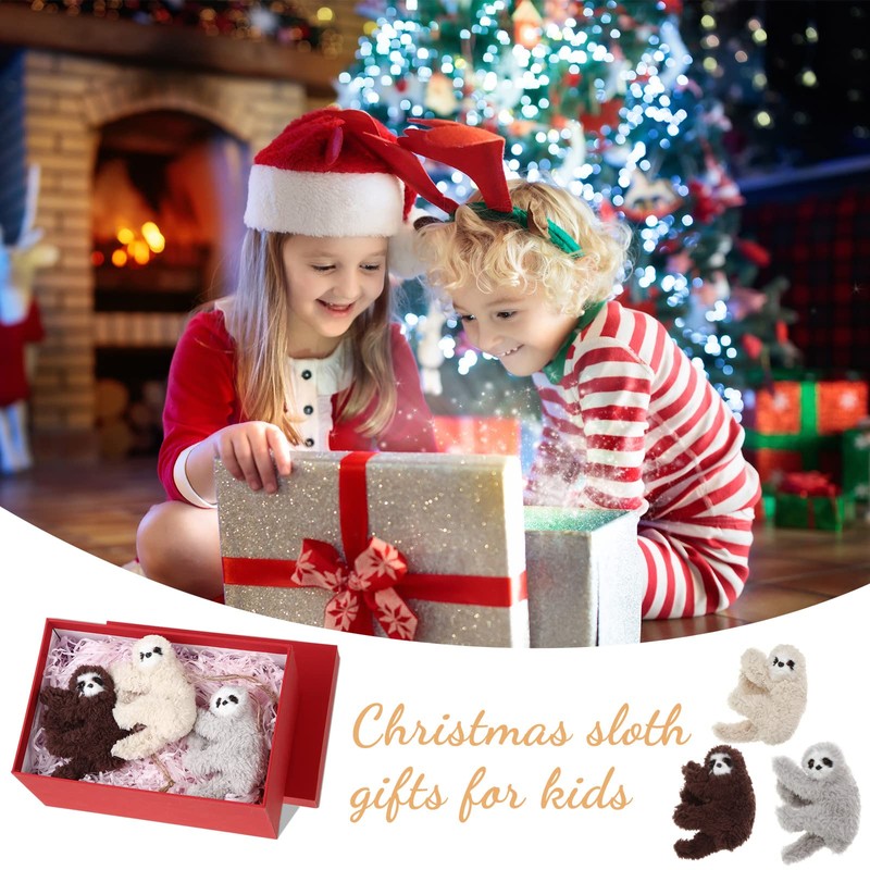 3 Pcs Christmas Sloth Ornaments Furry Animal Plush