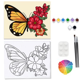 VALLSIP Canvas Painting Kits Pre Drawn Canvas for Painting for Adults Paint and Sip Party Supplies Stretched Canvas to Paint Games Ladies Night Flowers Butterfly Art Set