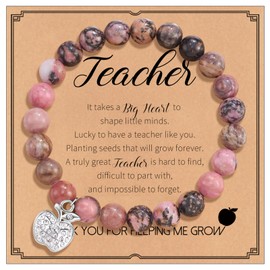 SHCHME Teacher Bracelet Teacher Gifts Natural Stone Bracelet Teacher Appreciation Gifts Teacher Thank You Gifts for Woman (Red)