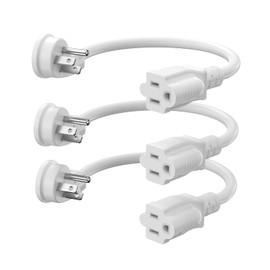 1Ft Flat Short Extension Cord, 90 Degree Plug Adapter, White Low Profile 3 Prong Small Grounded Cords 14 AWG 15A 1875W 3 Pack