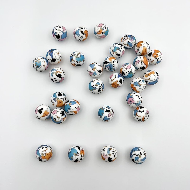 30Pcs Silicone Printed Beads Alien Print Beads 15mm Unique Alien