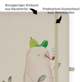 Mr. & Mrs. Panda DIN A4 Baumwoll Notizbuch Robbe Sherlock - Geschenk, Skizzenbuch, Tiermotive, Tagebuch, Notizen, Schreibbuch, Notizblock, lustige