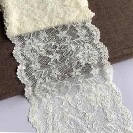 7 Inches Wide Lace Fabric Stretchy Lace Ribbon with Floral Pattern for Bridal Wedding Decorations, Sewing DIY Making and DIY Crafts - 10 Yards -6128 (Ivory)