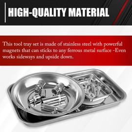 C&T 3-Piece Magnetic Tray Holder, Magnetic Parts Tray Set, Thickened Tray,Stainless Steel, Tool Trays for Screw, Bolts, Nuts, Washers, Pins and Other Small Metal Parts and Tools