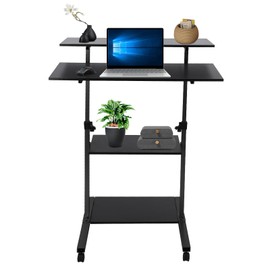 LYNICESHOP 40 "Adjustable Rolling Stand Up Desk with Casters, Portable Standing Desk with Guide Rails (Black)