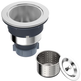 Kitchen Sink Drain Strainer, SUS 304 Stainless Steel Sink Drain Assembly Kit, Kitchen Sink Strainer Basket with Sink Stopper & Sealing Lid for Standard 3-1/2 Inch Drain