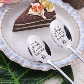 Couples Engagement Gift Set for Her Him Fiance Romantic Coffee Tea Spoons Gifts for Husband Wife Coffee Lovers Anniversary Birthday Gifts for Fiancee Boyfriend Girlfriend Gift 2pcs