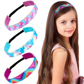 3 Pieces Tie Dye Elastic Headbands Kids Girls Tween Wide Head Bands Stretch Sports No Slip Chic Stretch Hairband for Yoga Adjustable Hair Band Hair Accessories
