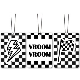 Dimurela Black Checkred Race Car Air Freshener Accessories 3pcs, Boys Vroom Hanging Air Fresheners Decor for Teens Playroom Closet, Racing Car Scent Fragrance Card Gifts for Men Drawer