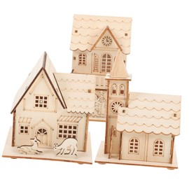 Toyvian 3pcs Christmas Cabin Wooden Christmas House to Paint Wooden Christmas Village House Christmas Village Houses Nativity Ornaments Adornos para De Woodsy Decor
