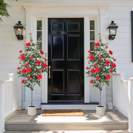 Yepdin 2 pcs Pack Artificial Rose Tree - 63 inch Rose Plant with Decorative White Planter,336 Leaves and 36 Blooming Outdoor Fake Flower Trees,Faux Plants for Indoor Home Front Door Decor