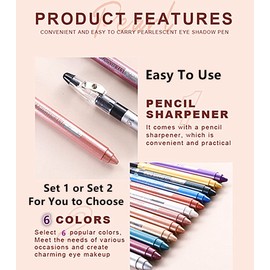 Mysense 6 PCS Eyeshadow Pencil,Eye Brightener Stick,Highlighting Eyeshadow Stick,Soft & Smooth Shimmer Colorful Pencil With Sharpener,Easy to Color Eye Makeup,Set 1