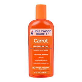 Hollywood Beauty Carrot Hair Oil, 8oz Bottle, Hair, Scalp, Skin, Nail, & Massage Oil, Helps Repair Damaged Hair & Skin, Can be Used as a Hot Oil Treatment