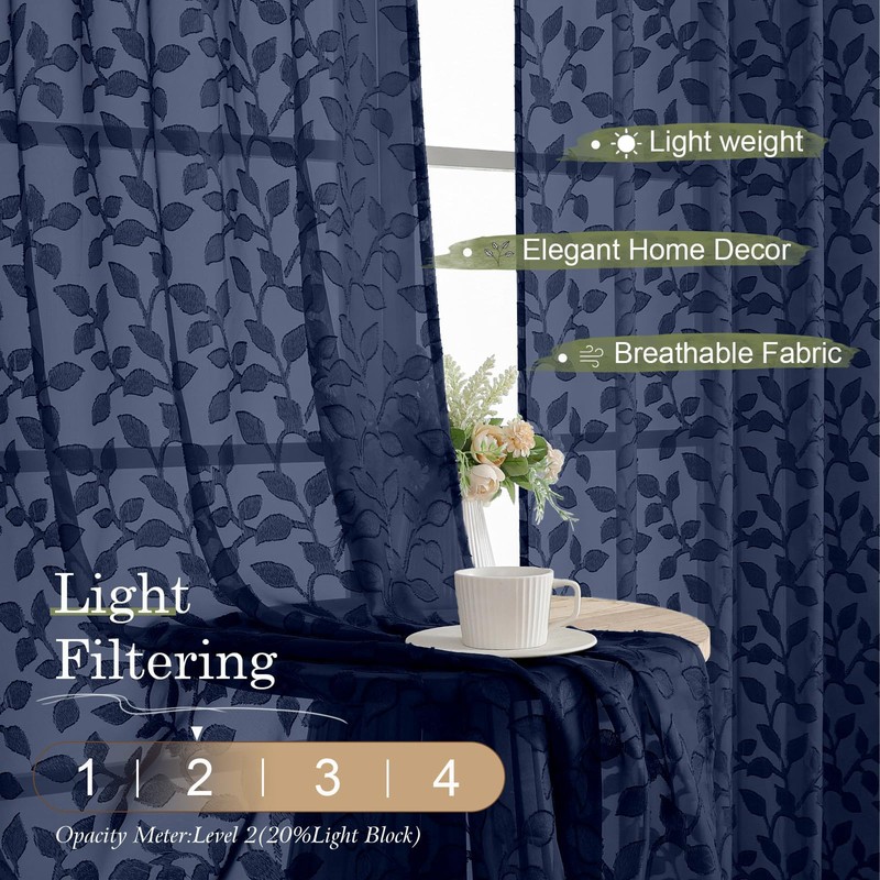 Chyhomenyc Extra Long Navy Blue Sheer Curtains 120 Inch Length