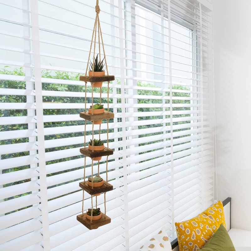 EXCELLO GLOBAL PRODUCTS Rustic 5-Tier Wooden Hanging Planter with Distressed