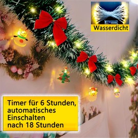 5 m Christmas Garland Stairs with Lighting and Timer, Garland Christmas Outdoor, Christmas Garlands Fireplace, Illuminated Christmas Decoration Garland Outdoor Green Red Snow